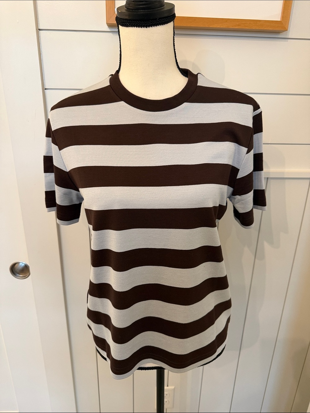 Mango Brown and Light Blue Striped Knit Tee